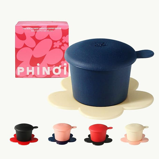 ??Vietnamese Coffee Dripper ??MIX COLORS ??Pour Over Coffee Maker with Flower Design ??Reusable Coffee Filter for Sustainable Brewing (Navy + Ivory)