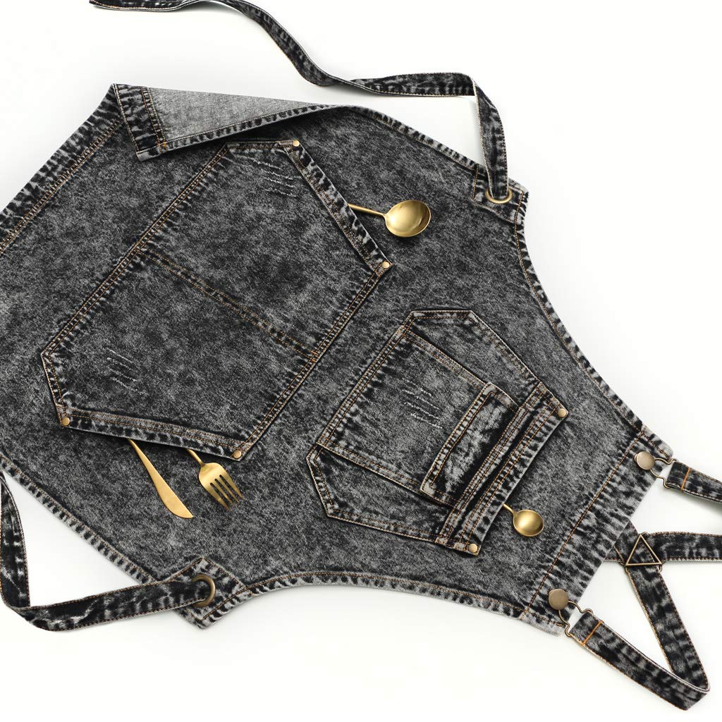Jeanerlor - Denim Apron with Pockets for Hair Stylist Gardening Craftsmen Barista Women Hairdresser
