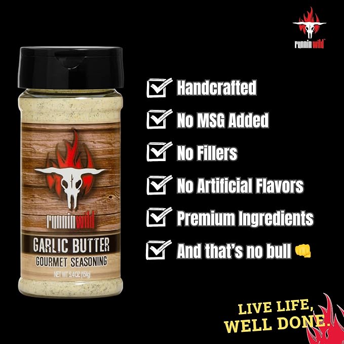 Garlic Butter Seasoning Blend ??Rich, Buttery Garlic Spice for Steak, Chicken, Veggies & More | All-Purpose Gourmet Seasoning with No Artificial Flavors or MSG added | Runnin??Wild Foods, 5.4 oz