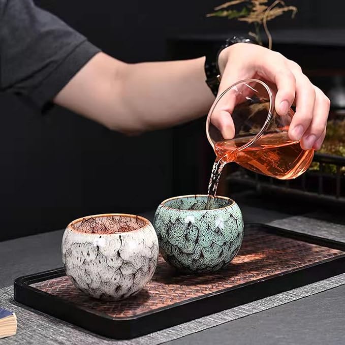 MQjzsh Chinese Japanese Traditional Ceramic Tea Cups, Mini Ceramic Kung Fu Tea Cups, Mate Cup Set, Tea, Espresso, 4-Piece Set for Home, Outdoor and Office