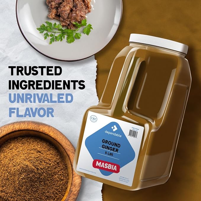 Dependable Foods Ground Ginger Spice – 5 Lb. Bulk Jar - Non-GMO, Kosher, Salt-Free, Allergen-Free| Zesty Spice Delight