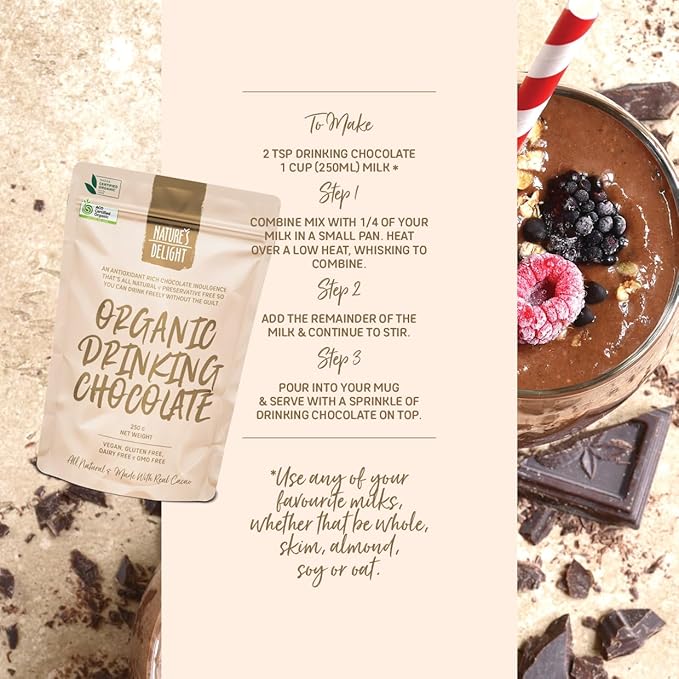Nature's Delight Organic Drinking Chocolate 250 g, 8.8185 Ounce, 250.0 grams