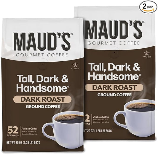 Maud's Dark Roast Ground Coffee, 2 Bags (40oz), 100% Arabica Coffee, 104 Servings
