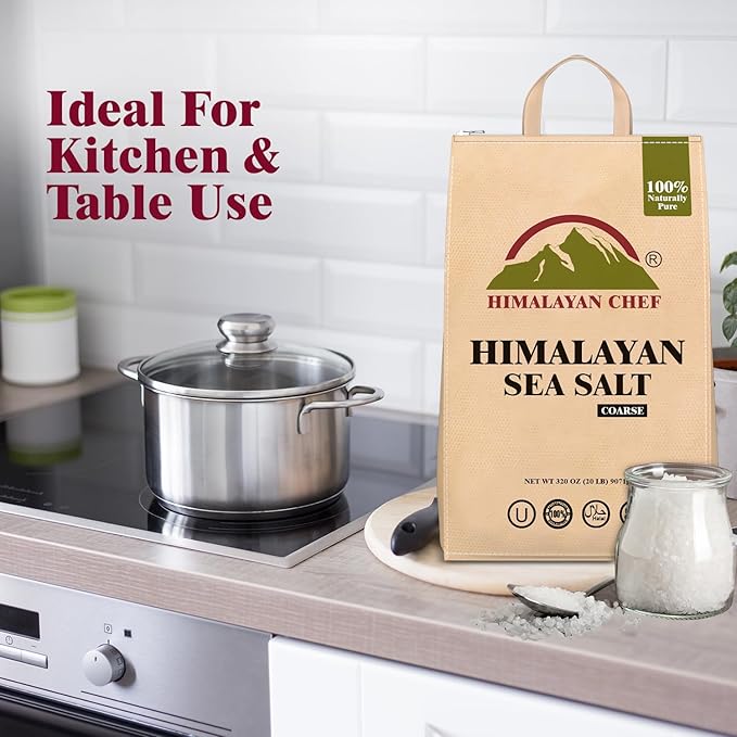 Himalayan Chef Sea Salt, Coarse Grain, 640 Ounces Mineral Salt, Pure & Natural Sun Dried Sea Salt, Unrefined, Gluten Free, Grinder Refill Sea Salt, 320 Ounce/Each (Pack of 2)