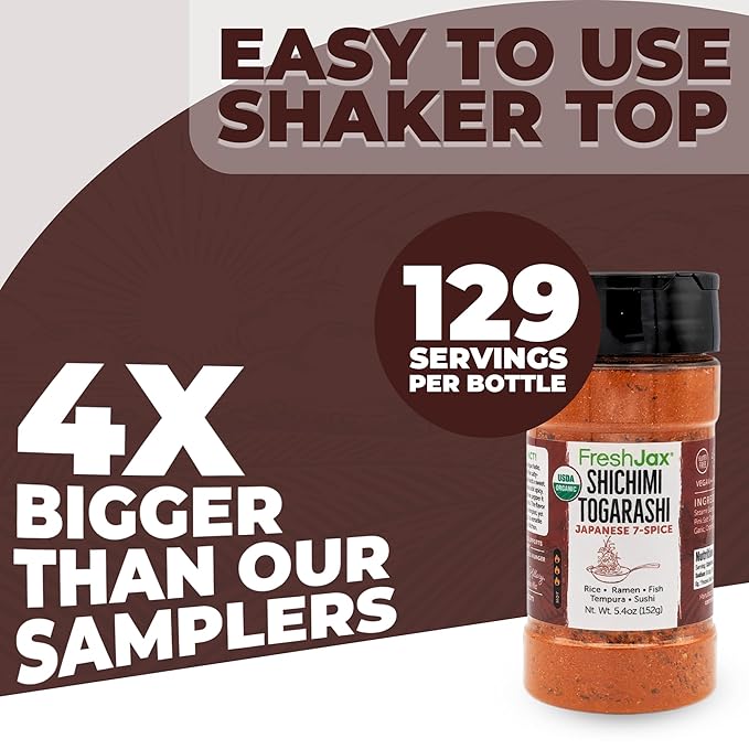 FreshJax Organic Shichimi Togarashi ??Japanese 7 Spice Seasoning Mix (5.4 oz) Non-GMO, Gluten-Free, Vegan, Keto, Paleo | Bold Umami Flavor for Ramen, Sushi, Rice, Grilled Meats, Vegetables