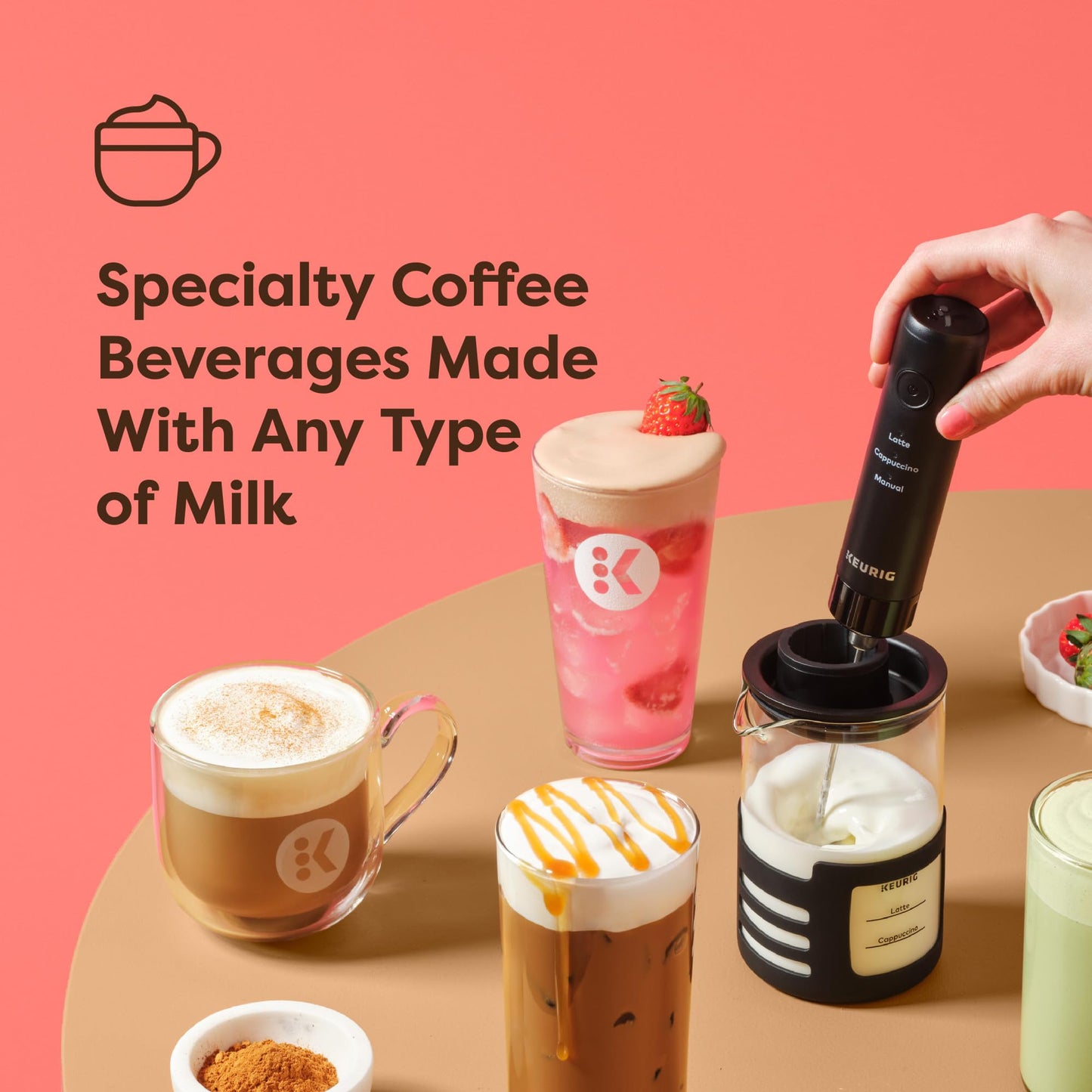 Keurig SimpleCafe Frother, Rechargeable Handheld Milk Frother for Lattes, Cappuccinos & Iced