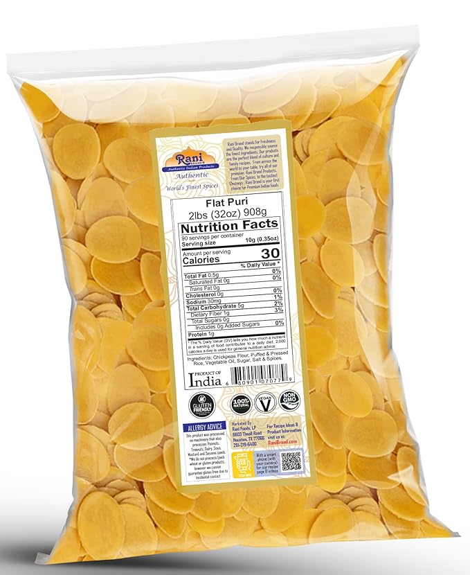 Rani Pani Puri Coins 32oz (2lbs) 907g, Bulk Pack 330-335 Coins ~ Uncooked, Microwaveable wheat and Semolina Coins ~ All Natural | Vegan | NON-GMO
