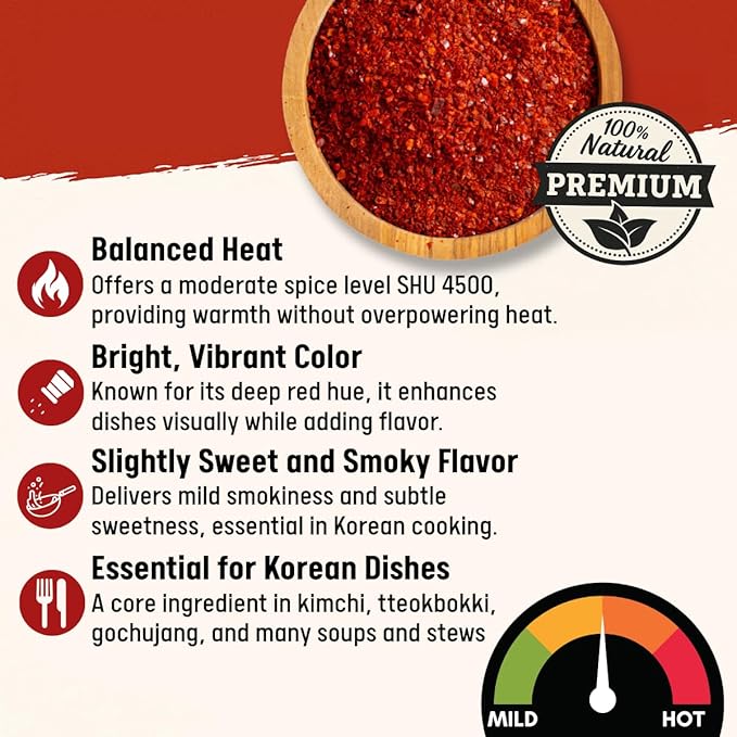 Asiatic Dishes Gochugaru Korean Red Pepper Flakes ??6.34oz Bottle of Sun-Dried Chili Powder for Kimchi, Soups, Stews, and Versatile Cooking