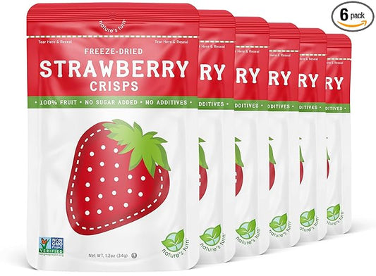 Nature's Turn Freeze-Dried Fruit Snacks, Strawberry Crisps, Pack of 6 (1.2 oz Each)
