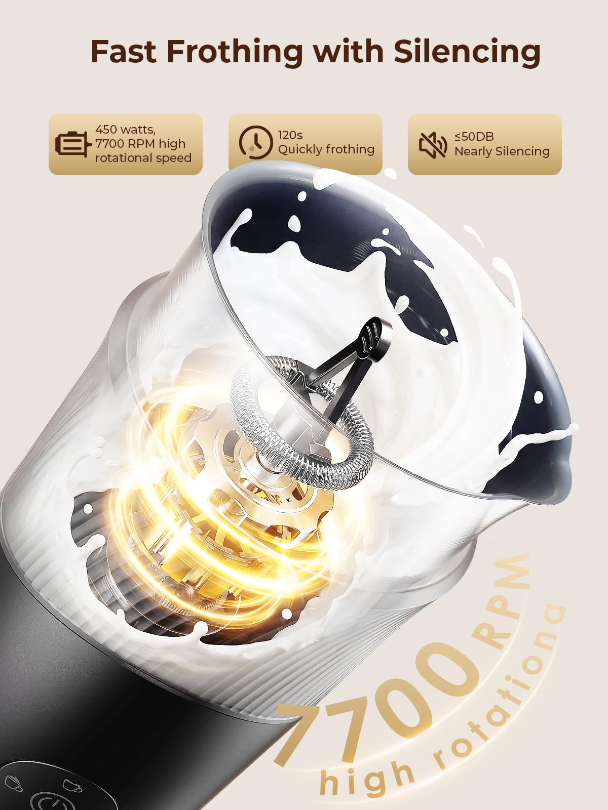 Ecoflarix 350ml Electric Milk Frother: 4-in-1 Hot & Cold,120s Fast Frothing