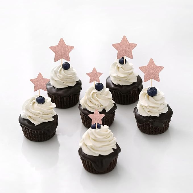 30 PCS Little Star Cupcake Toppers Glitter Twinkle Star Cupcake Picks Wedding Engagement Bridal Shower Baby Shower Birthday Party Cake Decorations Supplies Mixed Size Rose Gold