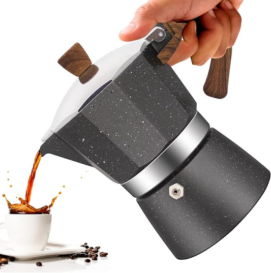 3 Cup Aluminum Moka Pot Classic Stovetop Espresso Coffee Maker 150ml 5oz Coffeemaker Percolator Mocha Pot Greca Coffee Maker Cafe Makers for Italian and Cuban Cafì±?Brewing Gray