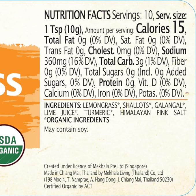 Mekhala Organic Lemongrass Turmeric Asian Cooking Paste. VEGAN. GLUTEN-FREE. NO ADDED SUGAR. Versatile. No Heat (6x3.53oz)