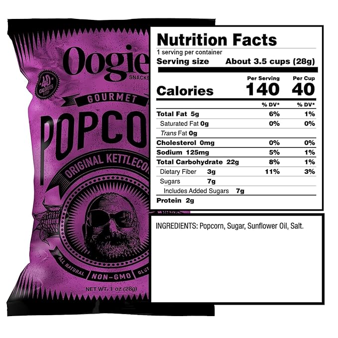 Oogie's Gourmet Popcorn | 20 Pack | Original Kettlecorn Flavor | Gluten Free Popcorn Snacks | 1oz Individual Bags