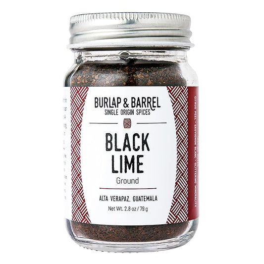 Burlap & Barrel - Ground Black Lime - Tart and Savory Great for Roasted Meats, Veggies, Stews, Kebabs - Great Alternative to Makrut Leaf in Recipies - As seen on Shark Tank - 2.8oz Glass Jar