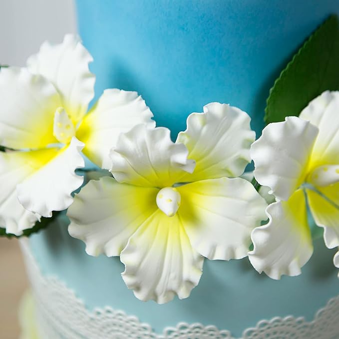 Global Sugar Art Hibiscus Sugar Cake Flowers, White with Yellow, Hawaiian Cake Flower Large 3 Count by Chef Alan Tetreault