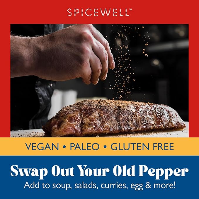 Spicewell - New Pepper Shaker - Ayurvedic Black Pepper with Turmeric, 21 Plant-Based Vitamins and Minerals - Fine Ground, Fresh Cracked Flavor - 6oz