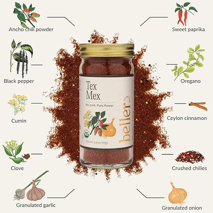 Beller Nutrition Organic Spice Blend Collection | 10-Pack | Morning Boost, Super Sumac, Tex Mex, Vegitude, Cinnapeel, Everything Savory & More | No Salt Added, No Artificial Ingredients, USDA Organic Seasonings for Cooking & Baking