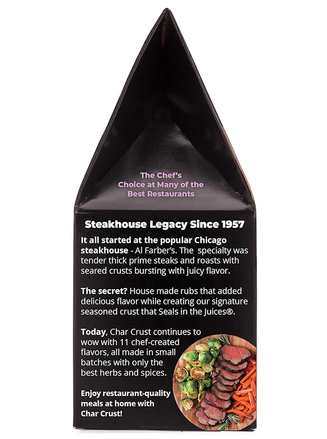 Char Crust Dry-Rub Seasonings Roasted Garlic Peppercorn | All-in-one seasonings | Perfect for Steak, Burgers, Chicken, Salmon | Signature Crust that Seals in the Juices, 4 Ounce (Pack of 6)