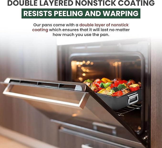 Large Lasagna Pan 12??x 16??- Heavy-Duty Nonstick Casserole Dishes for Oven - Convenient Deep Lasagna Baking Dish With Foldable Handles - Casserole Dish Is Dishwasher Safe and Perfect for Any Meal