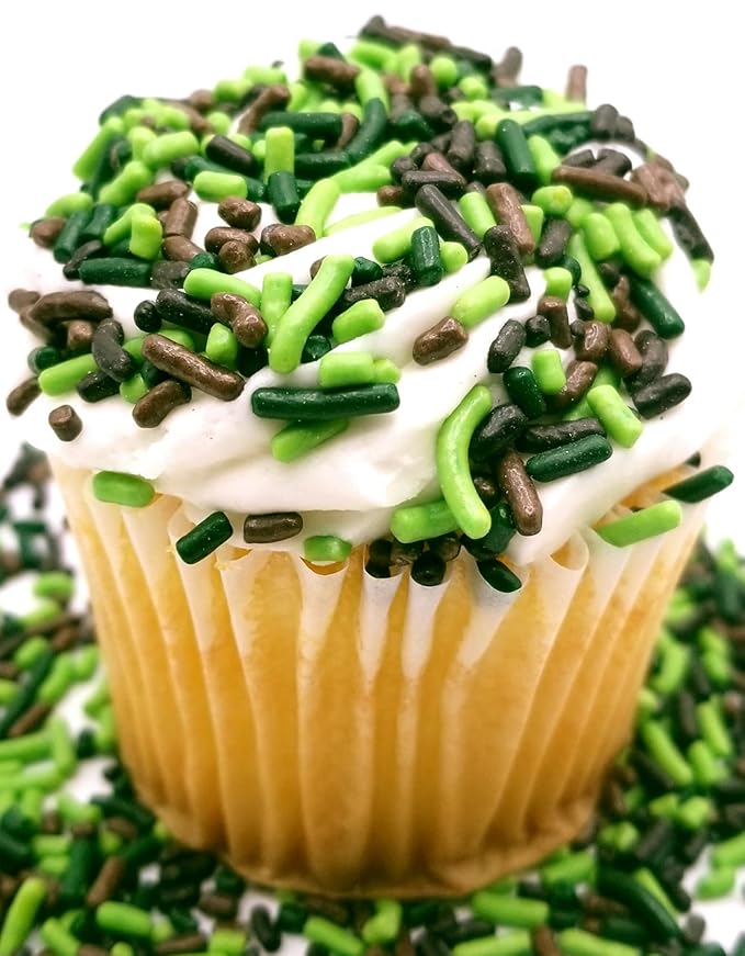 NCS Woodland Green, Lime Green, Brown, and Black Camouflage Edible Jimmies Sprinkles, 8 ounces - Great for Cupcakes, Cookies, Cakes, Cakes Pops, Donuts