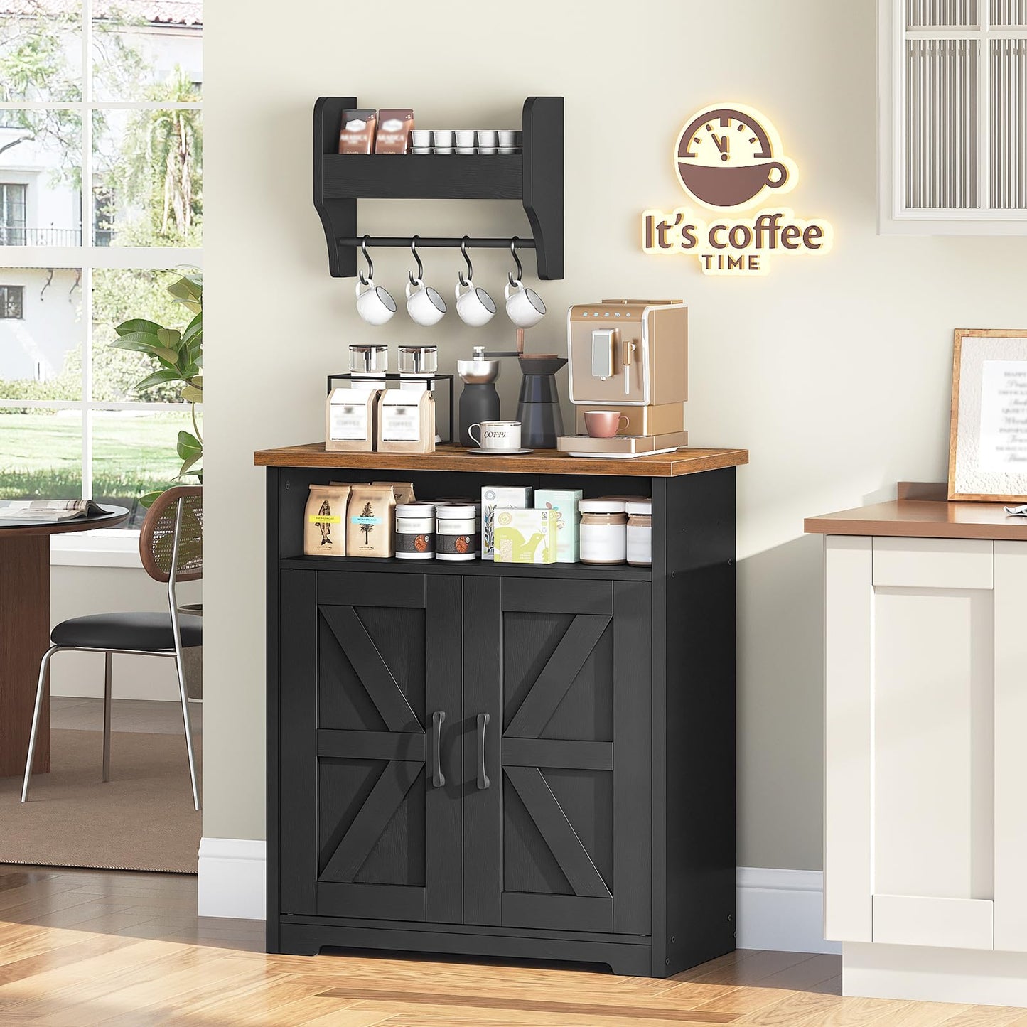 YATINEY Coffee Bar Cabinet, Kitchen Island with Storage, Farmhouse Sideboard Buffet Cabinet with