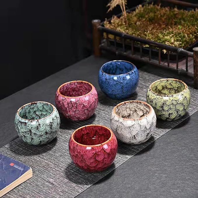 MQjzsh Chinese Japanese Traditional Ceramic Tea Cups, Mini Ceramic Kung Fu Tea Cups, Mate Cup Set, Tea, Espresso, 4-Piece Set for Home, Outdoor and Office
