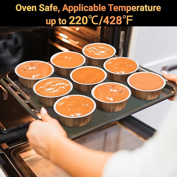 Beasea Aluminum Ramekins, 8oz 100 Pack Disposable Ramekins Foil Cups Baking 3.9" Ramekin Cup Cupcake Aluminum Mini Baking Cups for Party - Rose Gold