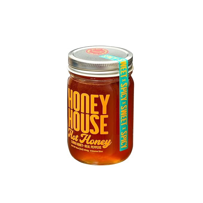 Honey House Hot Honey Premium Spicy Infused with Chili Peppers | 100% Natural with Natural Spices | Gourmet Sweet & Spicy Condiment for Pizza, Ice Cream, Cheese, Chicken, Veggies and More (Pack of 2)