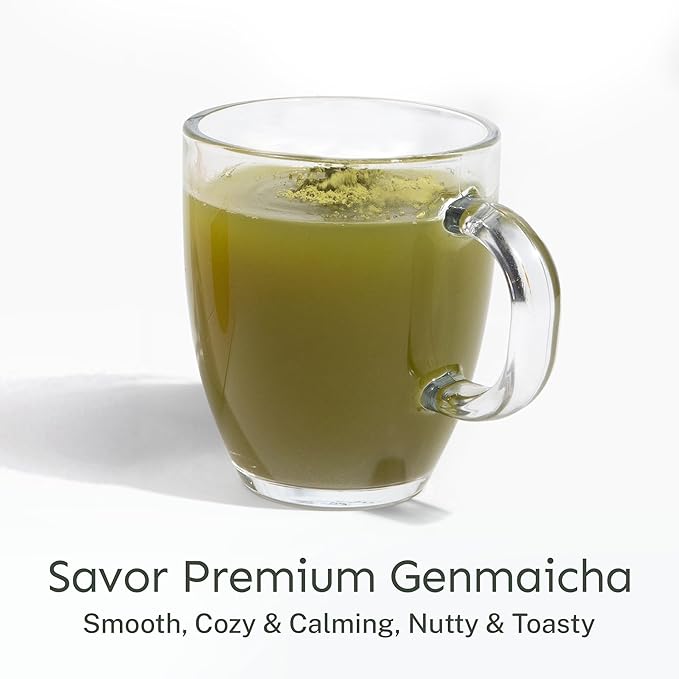 Yu Tea Organic Genmaicha Green Tea Powder | Japanese Green Tea & Roasted Brown Rice | Low Caffeine & Unsweetened | Relaxation, Antioxidants & Digestion | Resealable Pouch, 2.65 oz, 75 Servings