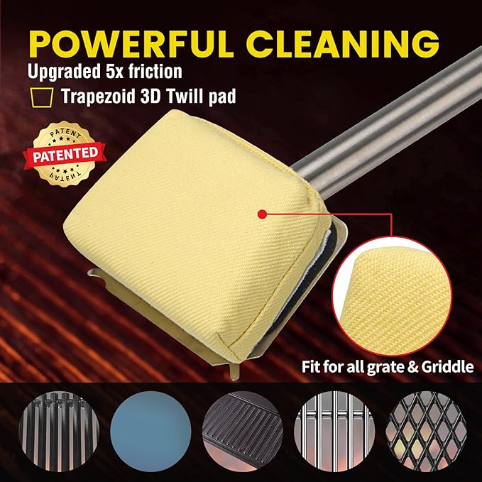 Grill Brush Bristle Free,BBQ Replaceable Scraper Cleaning Head,Safe Grill Accessories for Cast Iron Grates/Porcelain/Weber Gas/Charcoal Grill,Grill Brush for Outdoor Grill-Yellow