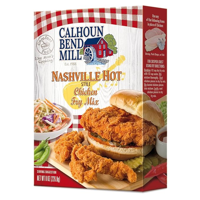 Calhoun Bend Mill Nashville Hot Style Crispy Fry Mix | Spicy Southern Seasoning for Perfect Hot Chicken Tenders and Sandwiches | Fiery Flavor | Ideal for Air Fryer or Deep Fryer - 8 Oz (Pack of 1)