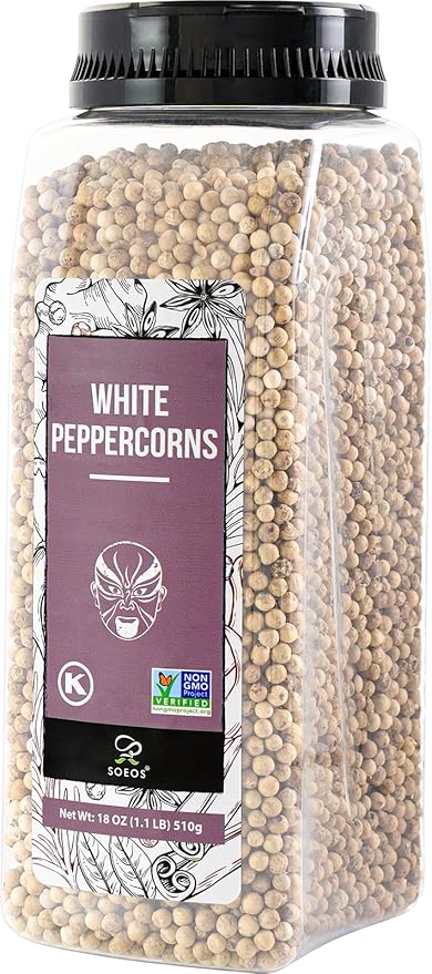 Soeos White Peppercorns, 18oz (Pack of 1), Non-GMO, Kosher, Packed to Keep Peppers Fresh, Peppercorn for Grinder Refill, Whole Peppercorns