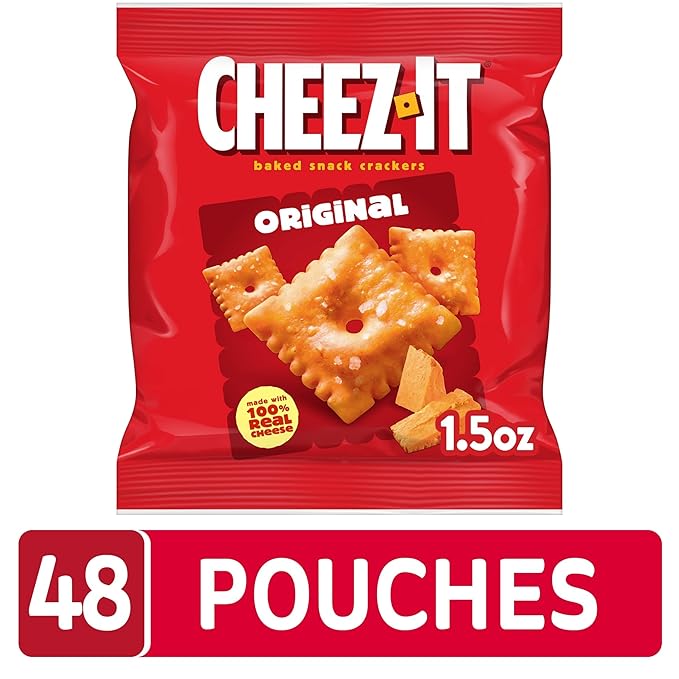 Cheez-It Cheese Crackers, Baked Snack Crackers, Lunch Snacks, Original (48 Pouches)