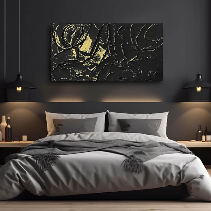 VAYIMDH Black Wall Art for Living Room Textured Wall Decor Big Canvas Wall Paintings Abstract Artwork 24"x48" Pictures
