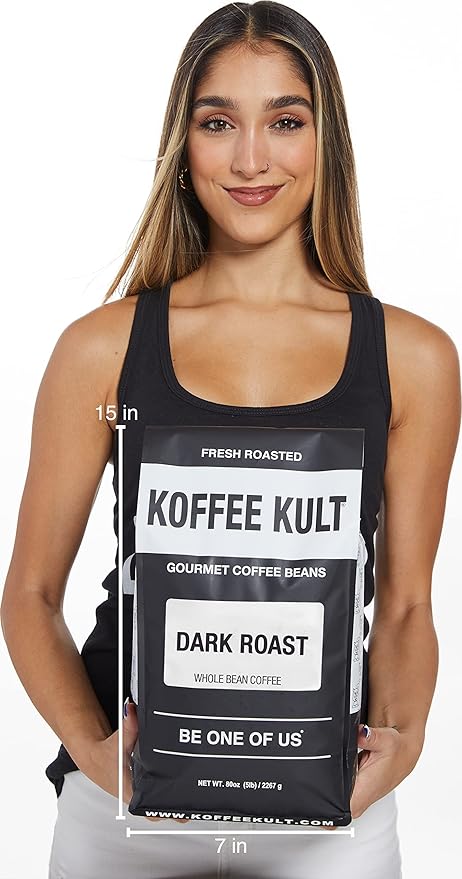 Koffee Kult Dark Roast Whole Bean Coffee 100% Arabica Coffee Beans, Gourmet Artisan Blend with Chocolate & Cinnamon Notes - 80oz Resealable Bag