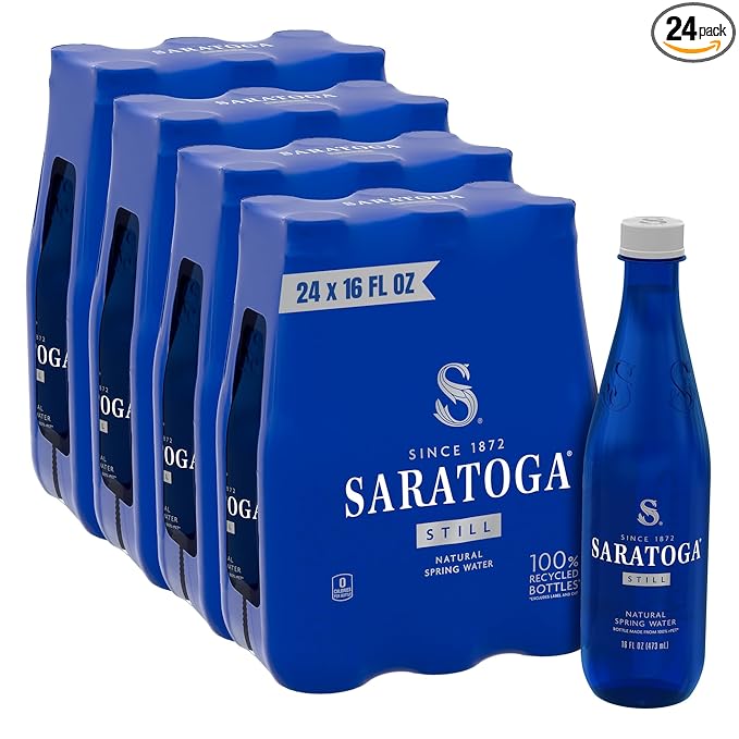 Saratoga Spring Water Bottles, 24 Pack - Still Bottled Water with Naturally Occurring Minerals - Recycled PET Plastic Bottles - 16 Fl Oz
