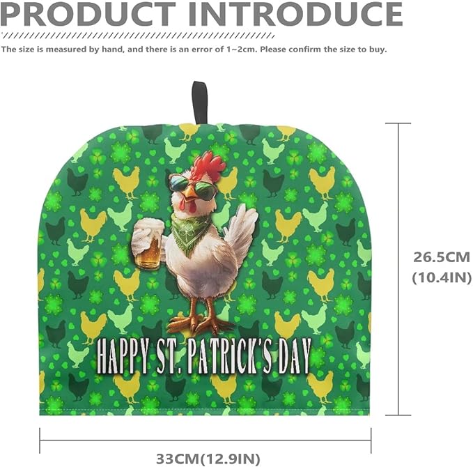 St. Patrick's Tea Cozy Decorative Insulated Tea Cosy with Top Handle Stain Resistant Durability Rooster Chick Clover Teapot Cover Resuable Teapot Lids for Housewife, Friend, Mom, Family