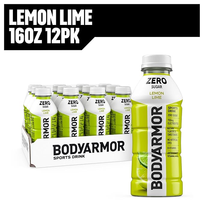 BODYARMOR ZERO Sugar Lemon Lime, Sugar Free Sports Drink - Low-Calorie Hydration - Natural Flavors with Potassium Packed Electrolytes, Antioxidants, and B-vitamins, 16 fl oz (pack of 12)