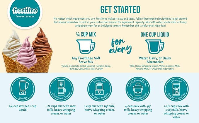 Frostline Vanilla Soft Serve Ice Cream Mix, Lactose & Gluten Free - Just Add Water, Dairy, or Dairy Free Alternative, Use with Blender, Countertop Ice Cream Maker, Soft Serve Machine - 6 lb Bag