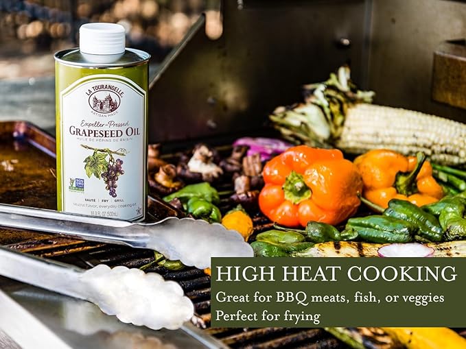 La Tourangelle, Expeller-Pressed Grapeseed Oil, High Heat Neutral Cooking Oil, Cast Iron Seasoning, Also Great for Skin, Hair, and DIY Beauty Recipes, 25.4 fl oz