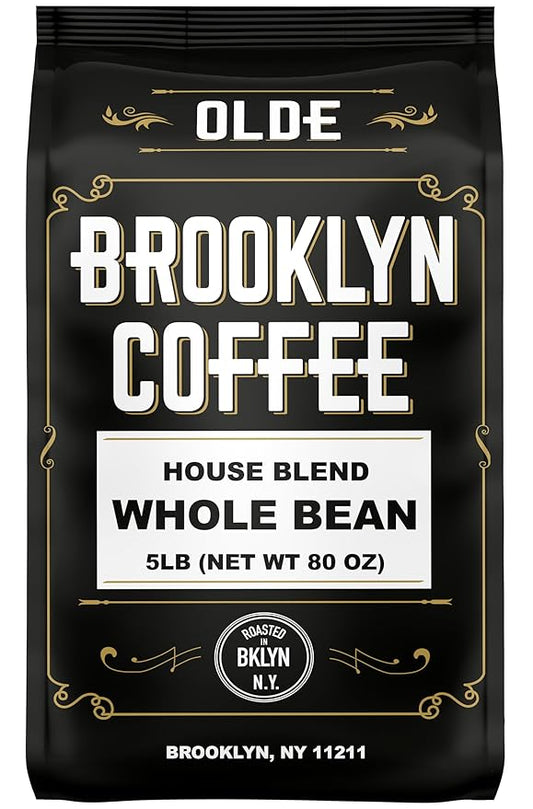 BROOKLYN COFFEE Whole Bean, House Blend Medium Roast (5lb) Balanced, Breakfast, Classic - Fresh Bulk Coffee Beans Roasted Weekly in NYC