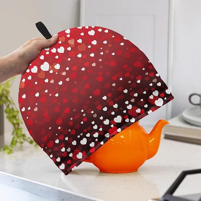 Hudotybom Red Heart Tea Cozy for Teapot - Insulated Large Cover to Keep Warm - Machine Washable Coffee Pot Cloth Cover - Valentine's Day Decorations