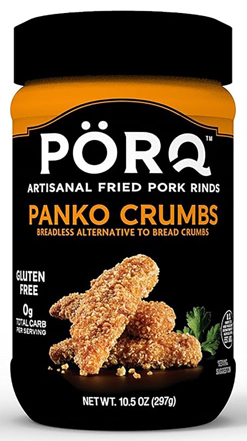 PORQ Artisanal Fried Pork Rinds, Panko Crumbs, Breadless Alternative to Bread Crumbs, Zero Carbs, Gluten Free & Keto Friendly, 10.5-Ounce Bottle (Pack of 2)