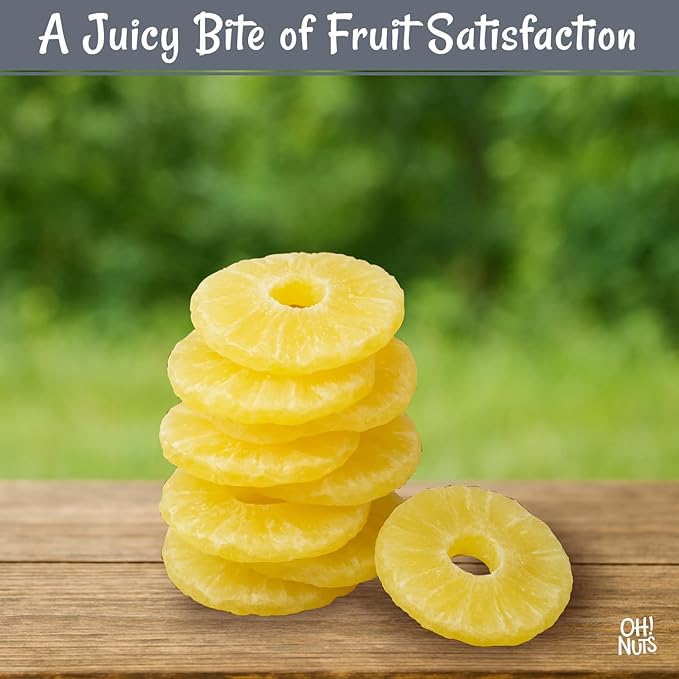 Oh! Nuts Dried Pineapple - 1 lb - Dried Fruit Rings - Organic Sweet - Dehydrated Fruit Bites - Packed in New York Zip-Seal Bag for Exceptional Freshness