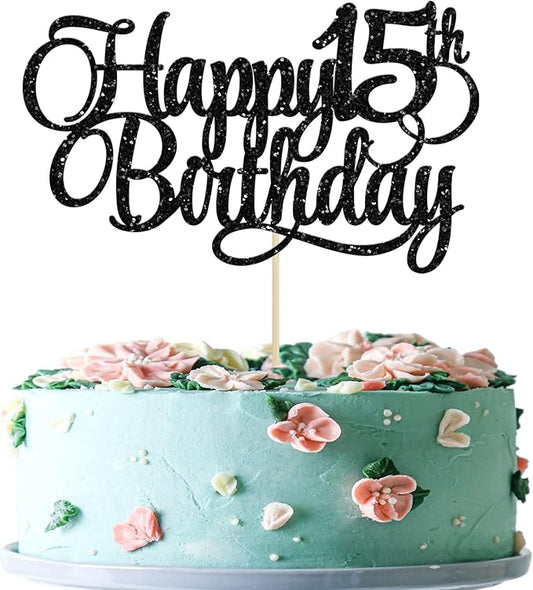 1 Pack Happy 15th Birthday Cake Topper Glitter Number 15 Fifteen Years Old Birthday Cake Pick Decoration for 15th Birthday Celebrating Anniversary Party Supplies Gold