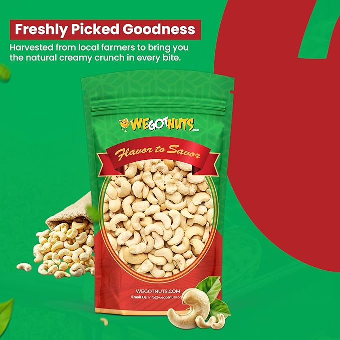 Raw Whole Unsalted Cashews ??5 lbs.- Premium Quality Kosher Raw Cashews By We Got Nuts ??Oil-Free Natural, Healthy & Diet-Friendly Snack ??Gourmet Savory Flavor ??Air-Tight Resealable Bag Package