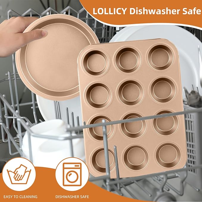 11-Piece Nonstick Baking Pans Set - Professional Grade Carbon Steel Bakeware with Premium Coating- Dishwasher Safe, Stackable, Oven Safe to 450°F (Champagne)