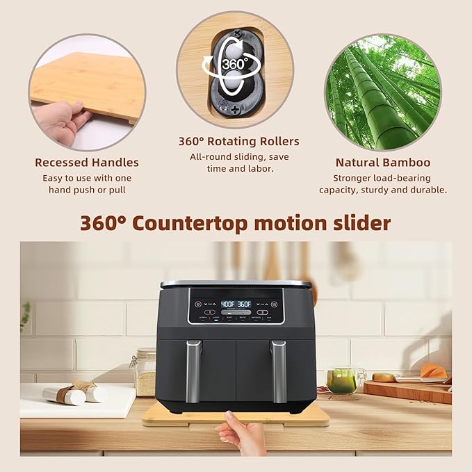 360째 Rolling Tray Bamboo Appliance Slider for Kitchen Appliances, for Breville Espresso Machine Accessories, Sliding Tray for Coffee Maker Appliances Mat Easily from Under The Cabinet Natural13"횞15.7"