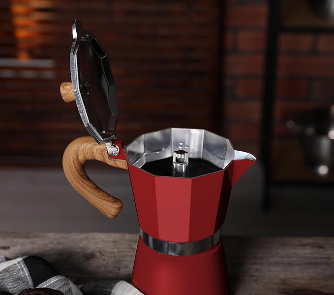AGOGO Milano Moka Pot, Stovetop Espresso Maker, Greca, Coffee Percolator, Turkish Coffee Maker with Paper Filter 6 Cup Red